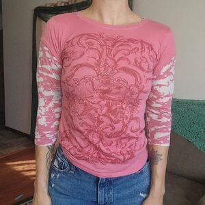 Y2K Layered Long Sleeve Bedazzled Top Size Small